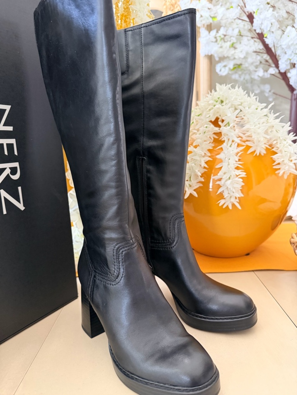 Black Leather Knee-High Boots